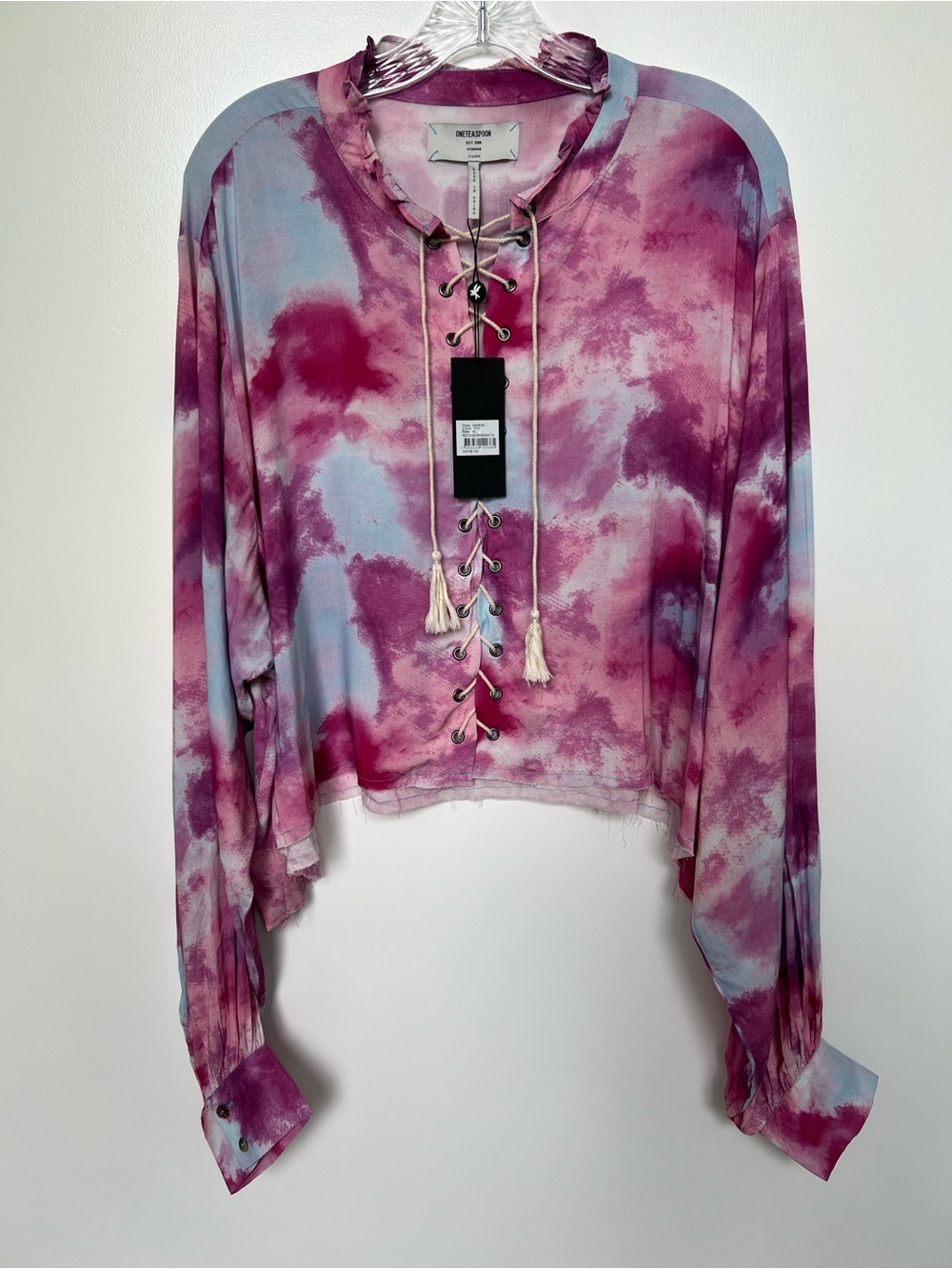One Teaspoon pink and Purple Tie-Dye Lace-Up Crop Top